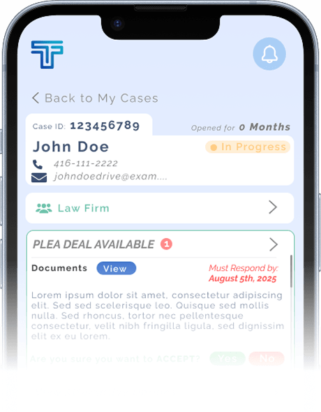 Plea deal offer screen showing accept or decline options